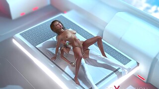3d sexy sci-fi dickgirl android plays with a hot woman far the opening station