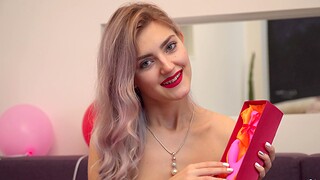Beautiful amateur Lady Jay takes off say no to red lingerie to masturbate